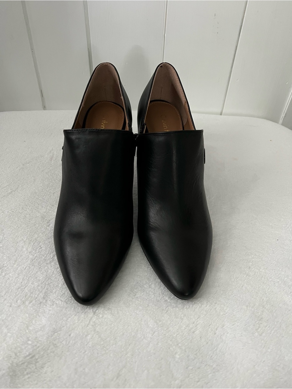 Calvin Klein Black Pointed Leather Side zip Booties